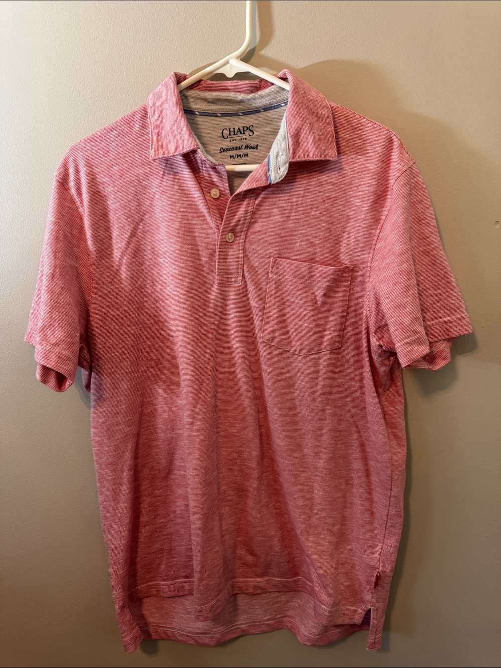 Chaps Men’s Heathered Pink Polo with Chest Pocket